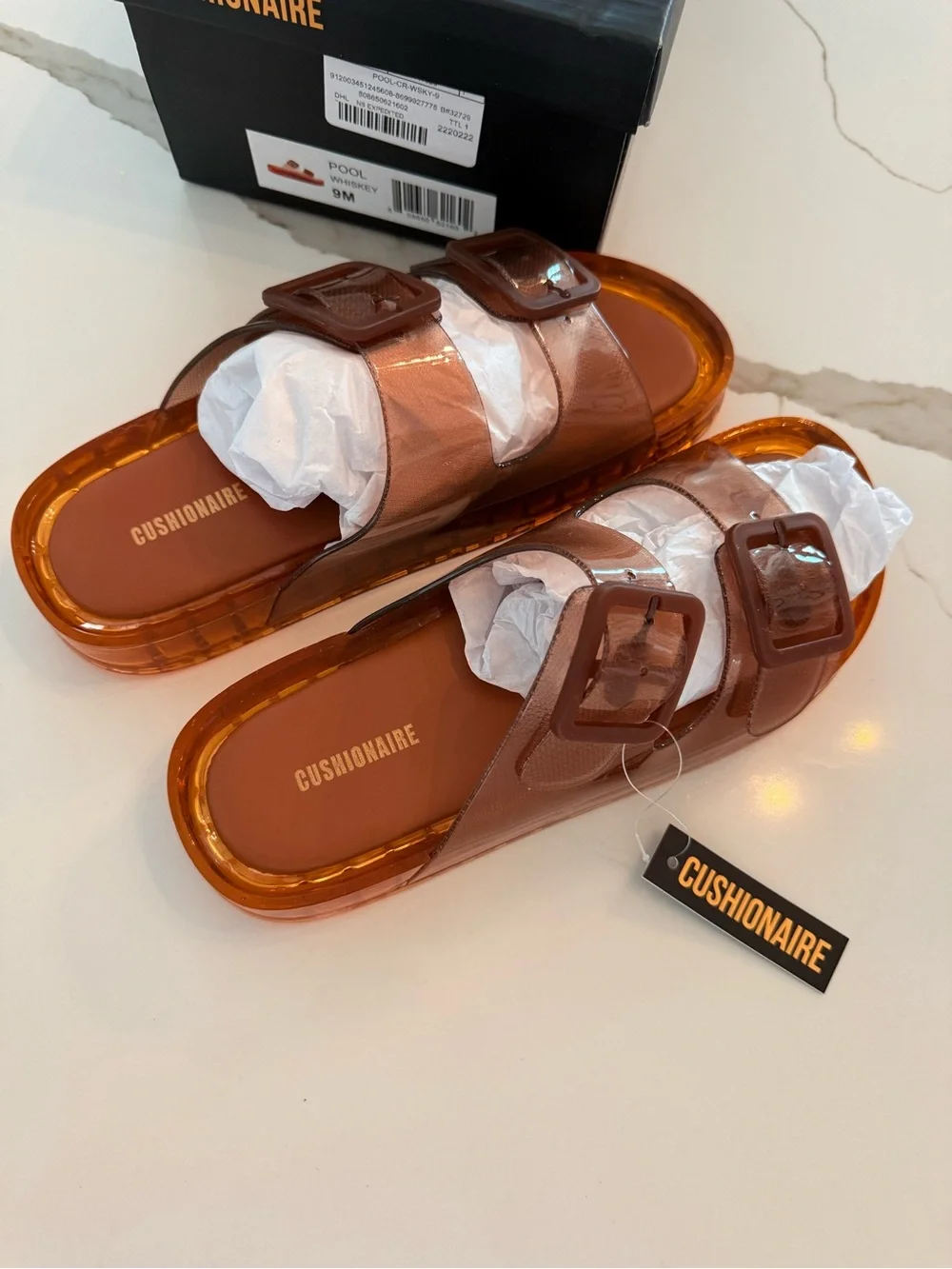 Cushionaire Women’s Whiskey Transparent Slide Sandals